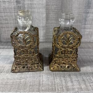 Pair of ANTIQUE BRONZE ORMOLU FILIGREE Apollo PERFUME BOTTLES.